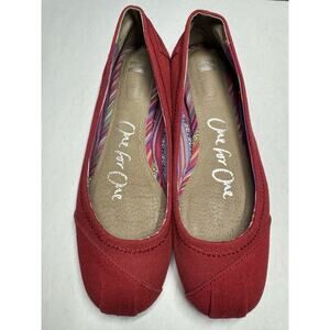 TOMS Women’s Red Canvas Ballet Flats Size 8 One for One, Slip-On, Classic Style